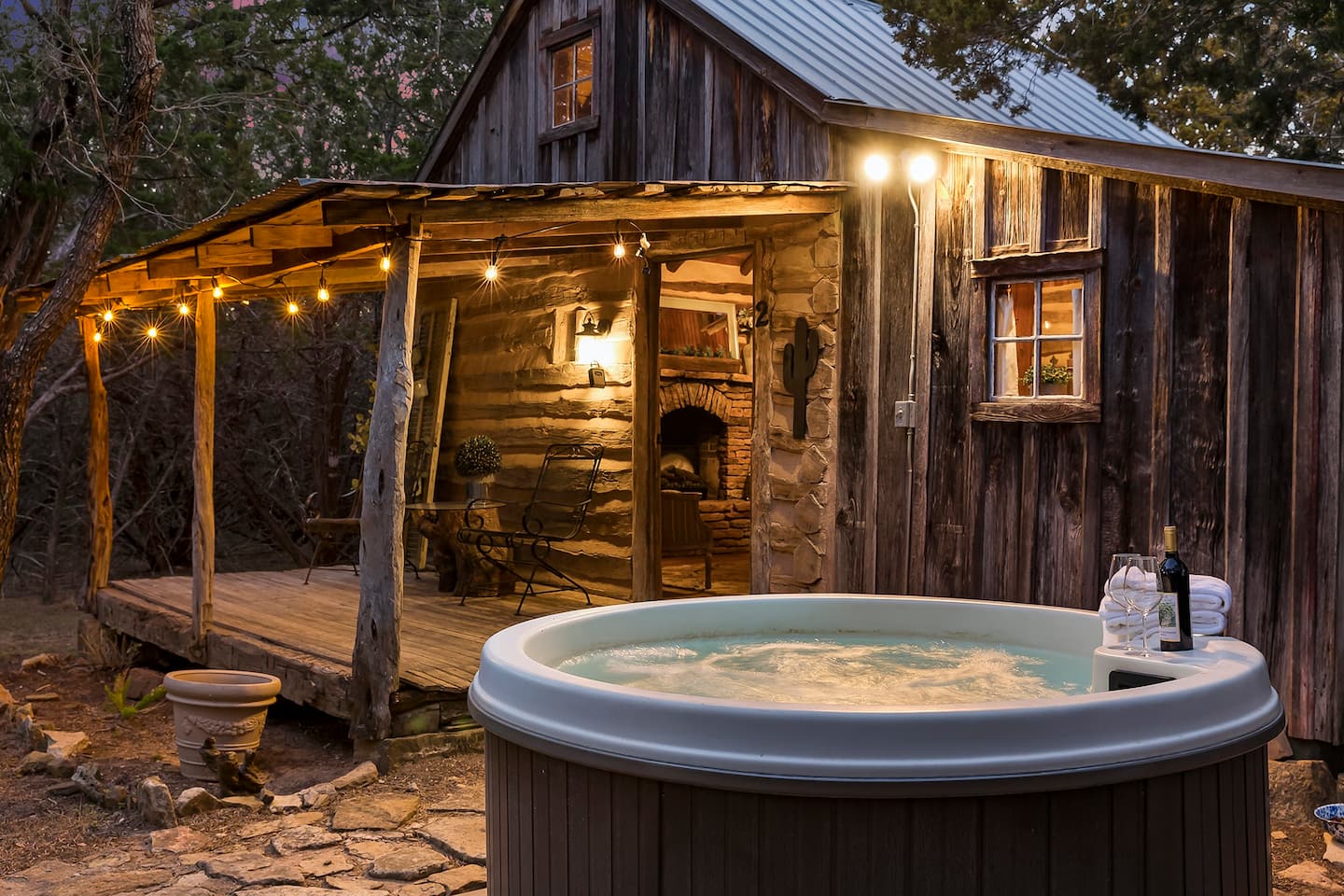 CACTUS LOG CABIN in Texas with Hot Tub Airbnb