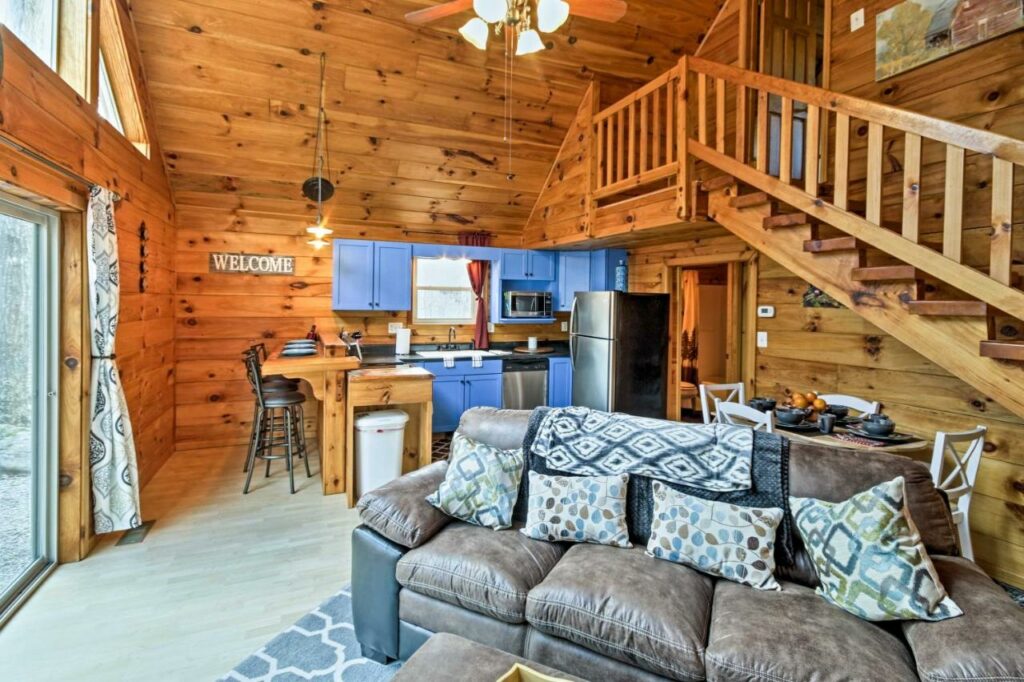 Inside a wood cabin