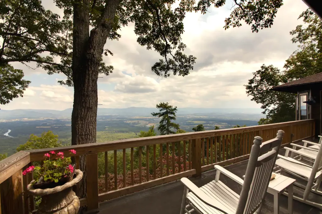 Secluded cabin sunset view