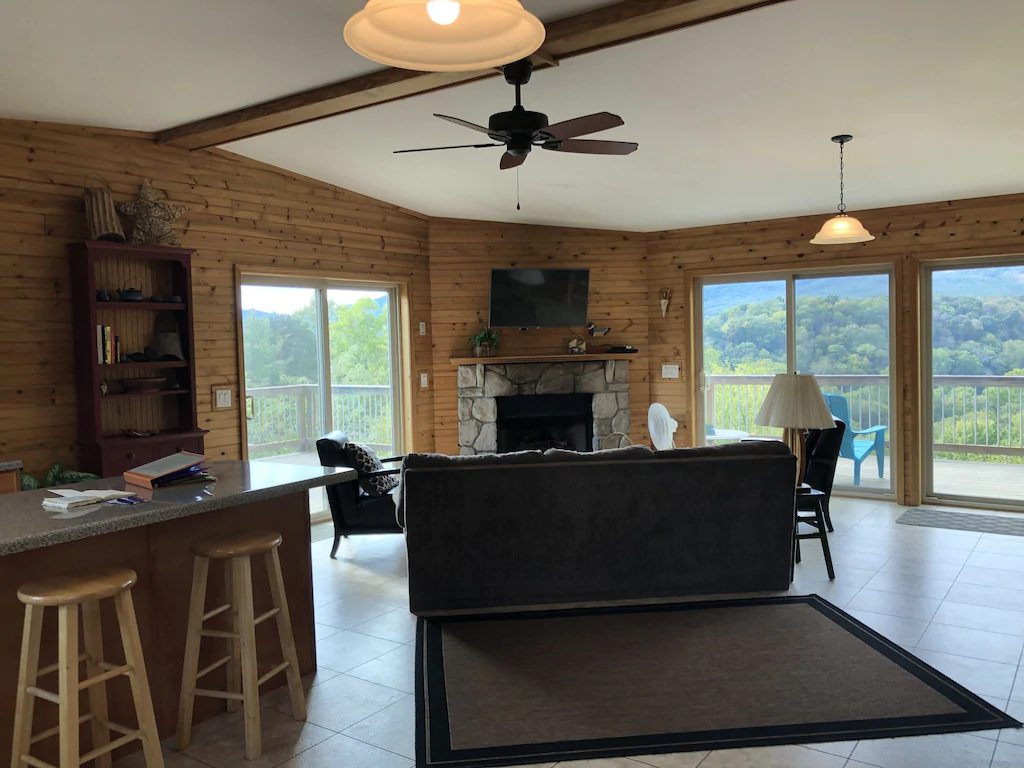 Inside a wooden cabin