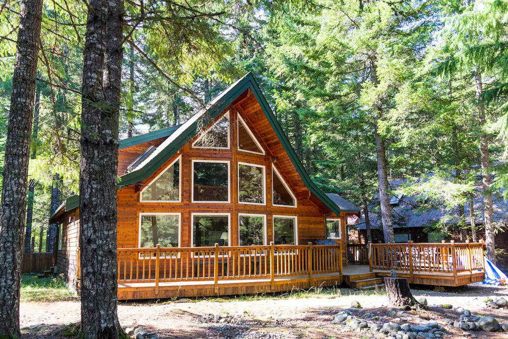 Cabin surrounded by trees