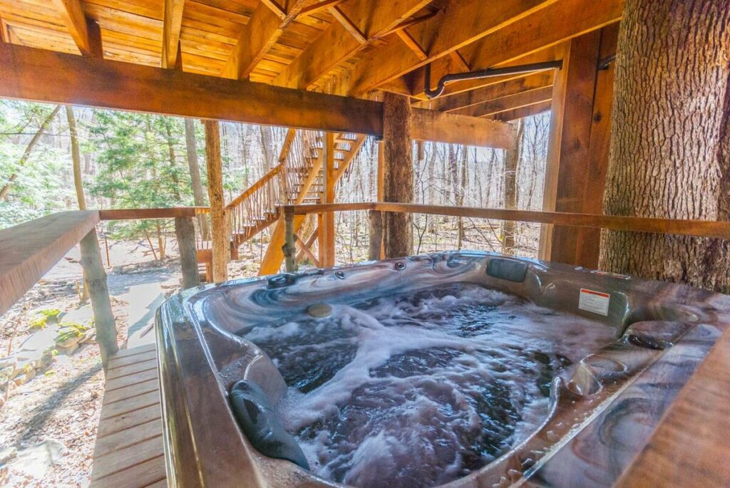 Hot tub inside cabin