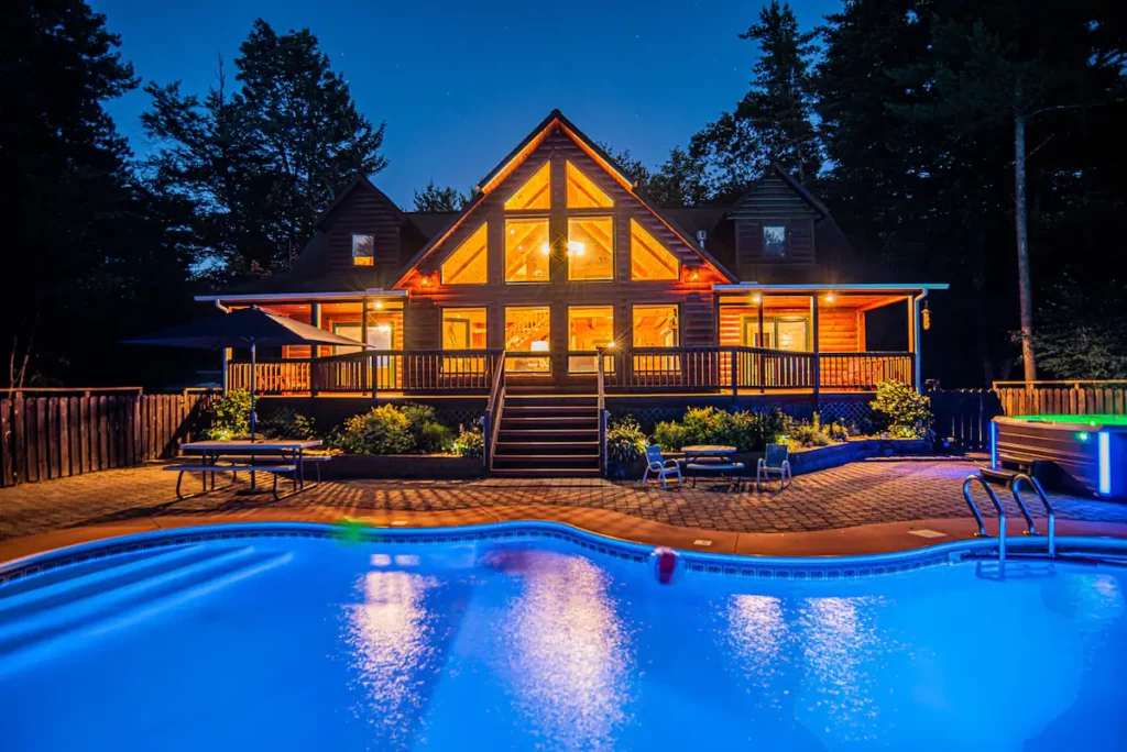 Luxury Adirondack Cabin with Pool, Hot Tub, and Sauna